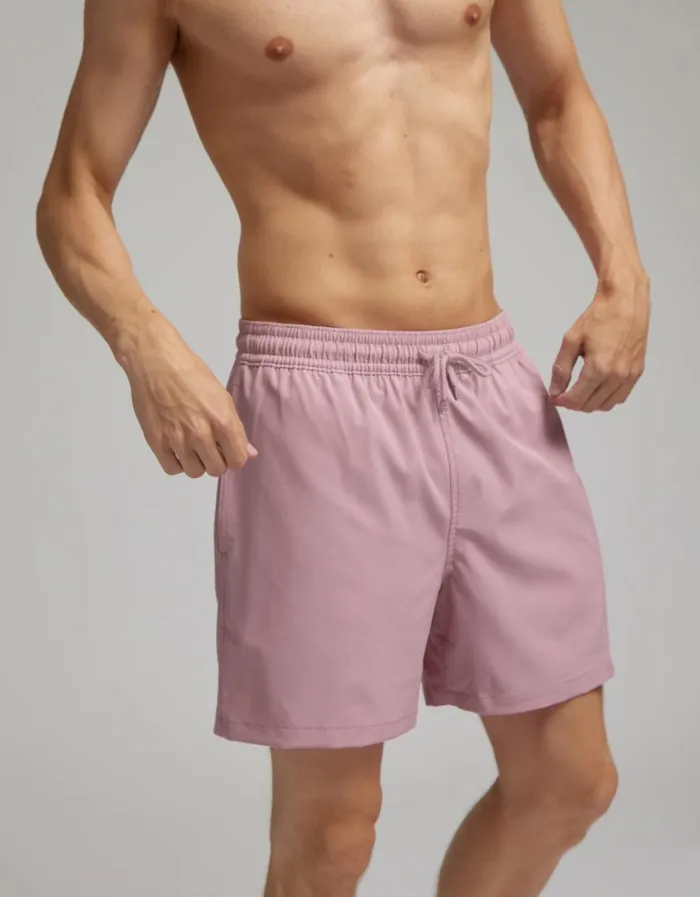 Men Classic Swim Shorts Deep Black Colorful Standard Shorts