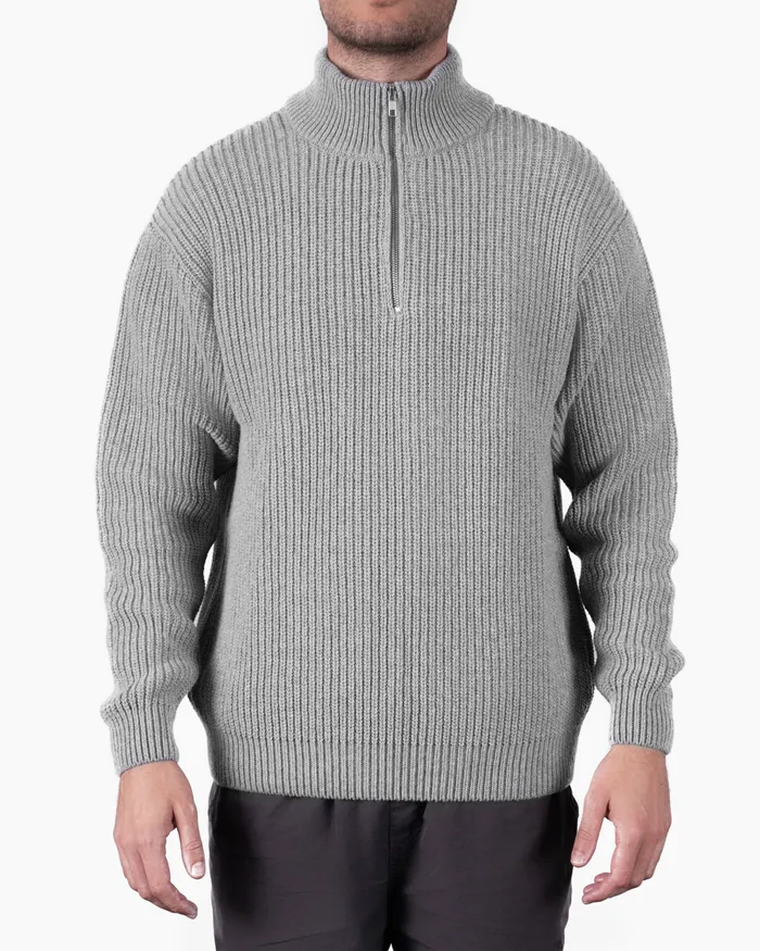 Men Colorfulstandard Merino Quarter Zip 8211 Heather Grey Knit Sweaters
