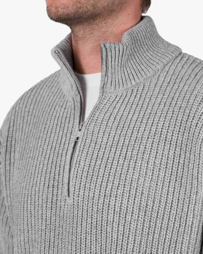 Men Colorfulstandard Merino Quarter Zip 8211 Heather Grey Knit Sweaters