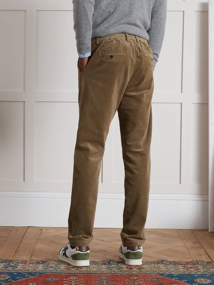 Men Cyrillus Clothing Wide Wale Corduroy Trousers With Elastic Waistband Taupe