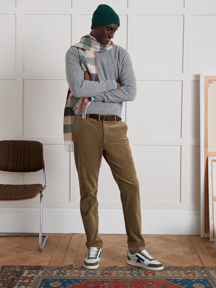 Men Cyrillus Clothing Wide Wale Corduroy Trousers With Elastic Waistband Taupe