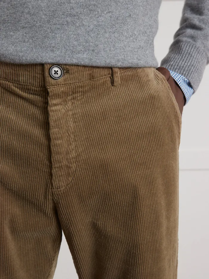 Men Cyrillus Clothing Wide Wale Corduroy Trousers With Elastic Waistband Taupe