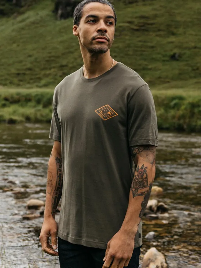 Men Diamond Logo TShirt Olive Finisterre TShirts