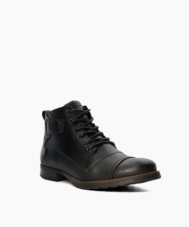 Men Dune London Black Boots Leather Seam Detail Boots Black