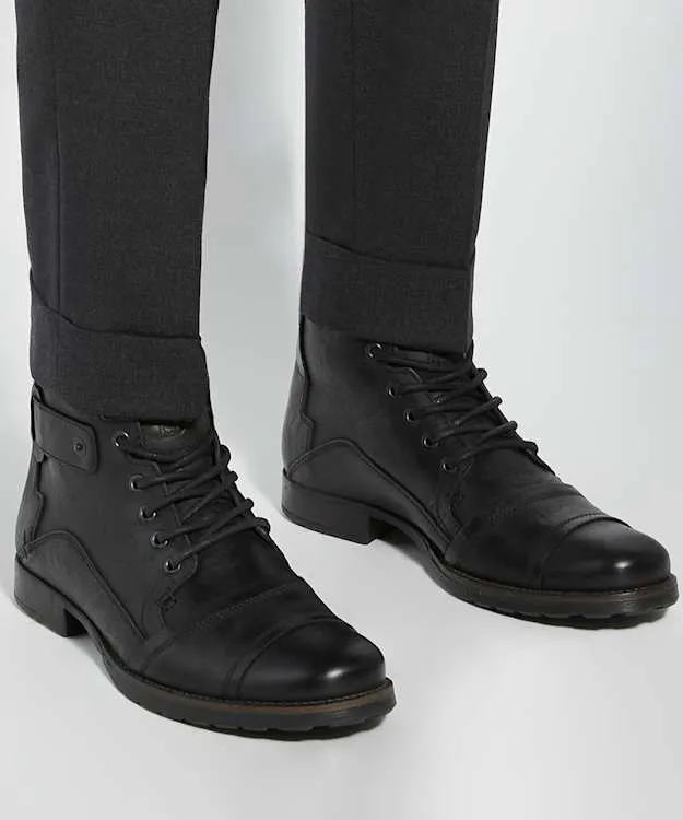 Men Dune London Black Boots Leather Seam Detail Boots Black