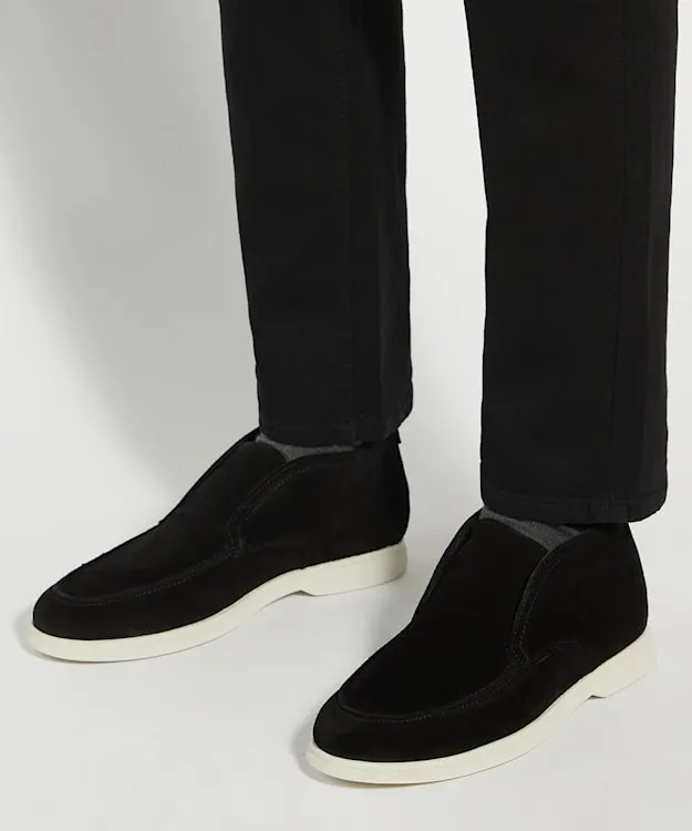 Men Dune London Black Boots Suede Round Toe SlipOn Ankle Boots Black