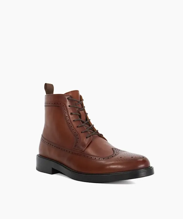 Men Dune London Brown Boots Brogue Detail Lace Up Formal Boots Brown