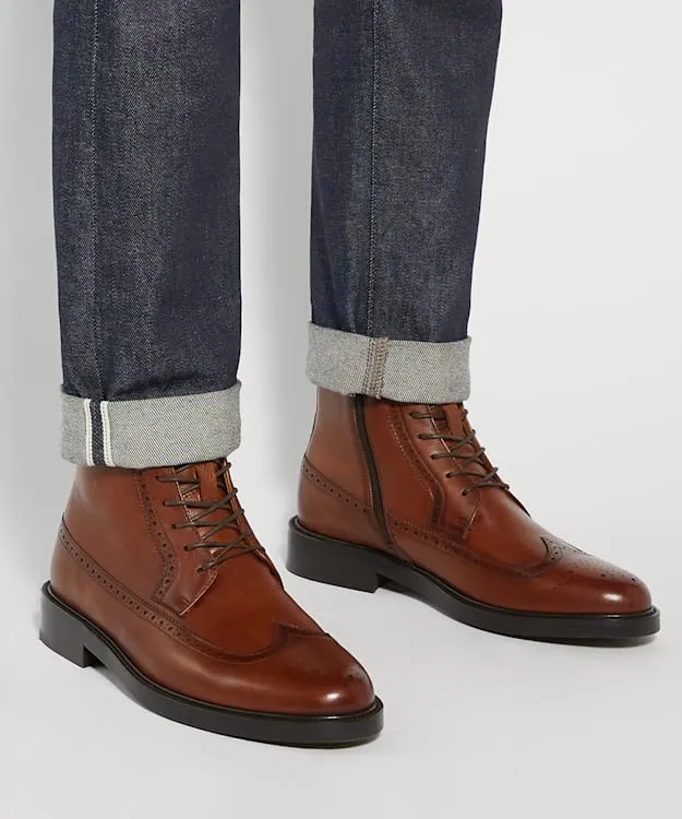 Men Dune London Brown Boots Brogue Detail Lace Up Formal Boots Brown