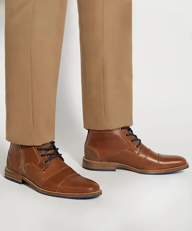 Men Dune London Casual Boots Double Toe Cap Detail Leather Boots Brown