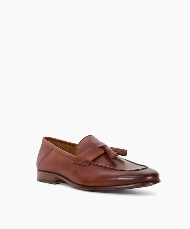 Men Dune London Loafers Leather Crush Back Tassel Loafer Brown