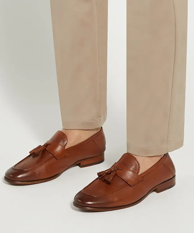 Men Dune London Loafers Leather Crush Back Tassel Loafer Brown