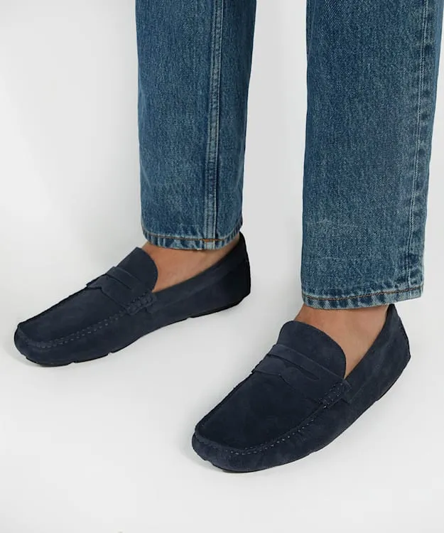 Men Dune London Loafers Suede Driver Blue