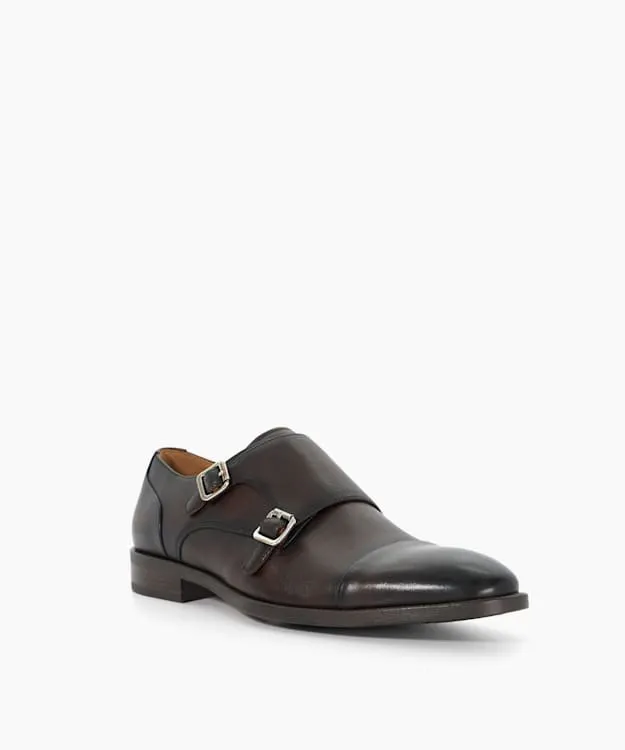 Men Dune London Smart Shoes Double Buckle Monk Shoe Brown