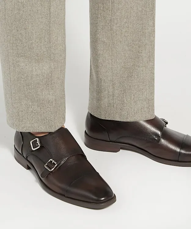 Men Dune London Smart Shoes Double Buckle Monk Shoe Brown