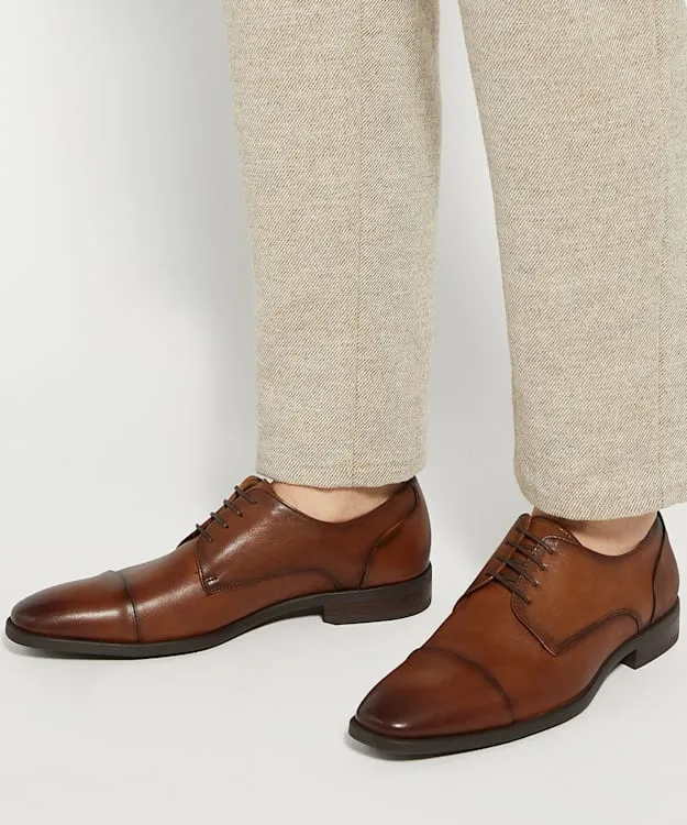 Men Dune London Smart Shoes Leather Toe Cap Lace Up Derby Brown