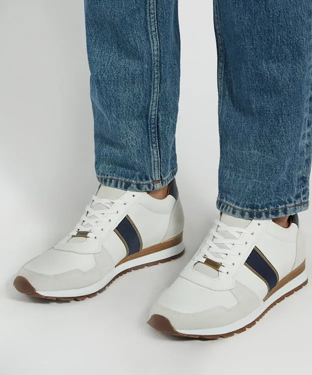 Men Dune London Trainers StripeDetail Runner Trainers White