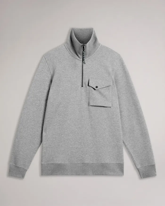 Men ECOS 8211 Half Zip Funnel Neck Jumper Grey Ted Baker Tops