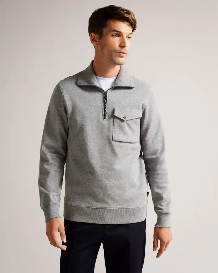 Men ECOS 8211 Half Zip Funnel Neck Jumper Grey Ted Baker Tops Men ECOS 8211 Half Zip Funnel Neck Jumper Grey Ted Baker Tops