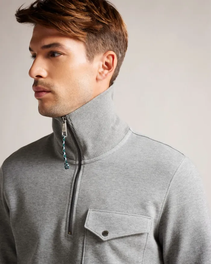 Men ECOS 8211 Half Zip Funnel Neck Jumper Grey Ted Baker Tops Men ECOS 8211 Half Zip Funnel Neck Jumper Grey Ted Baker Tops