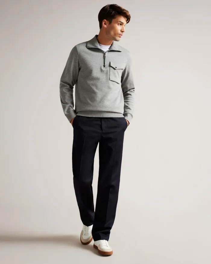 Men ECOS 8211 Half Zip Funnel Neck Jumper Grey Ted Baker Tops Men ECOS 8211 Half Zip Funnel Neck Jumper Grey Ted Baker Tops