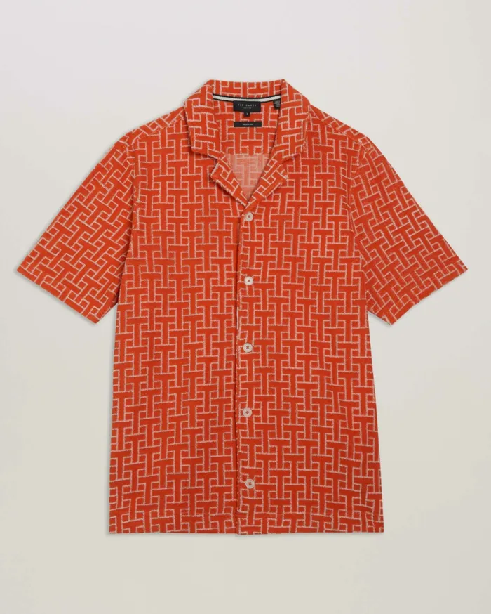 Men ENDULA 8211 Short Sleeve Printed Towelling Shirt Bright Orange Ted Baker Shirts