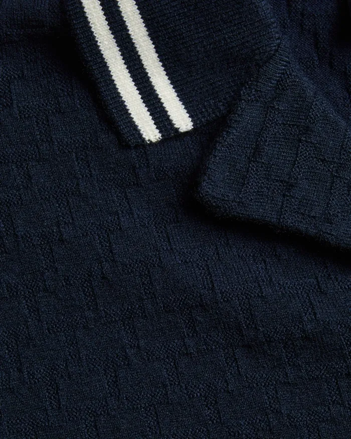 Men EWANN 8211 Short Sleeve Textured Knit Shirt Navy Ted Baker Jumpers and Knitwear