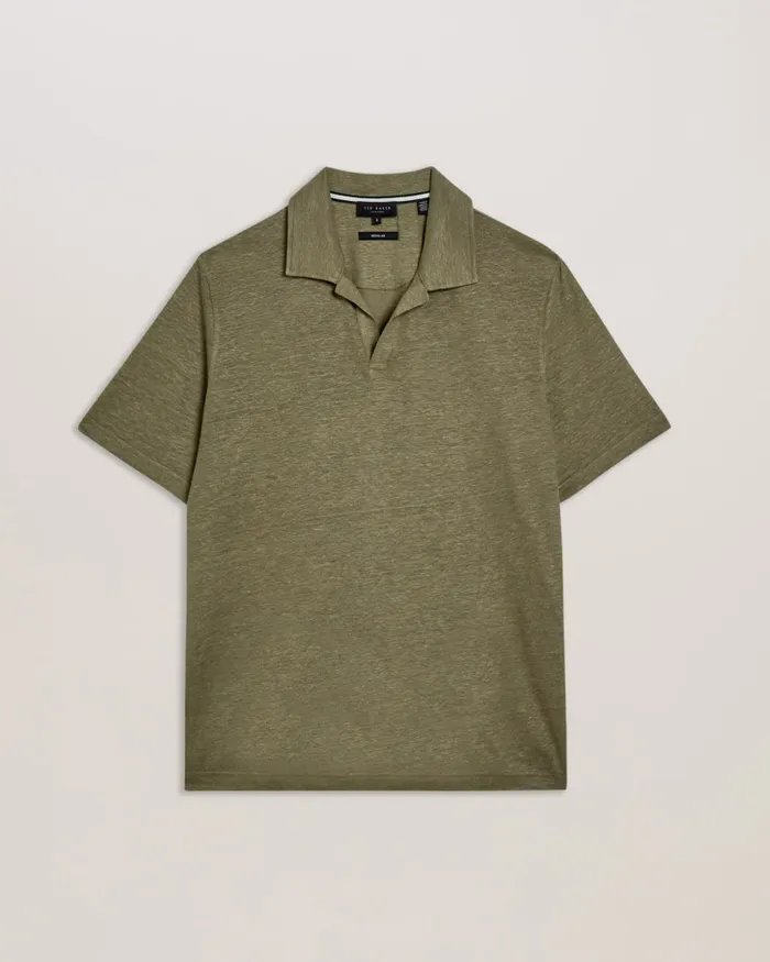 Men FLINPO 8211 Linen Revere Collar Polo Shirt Olive Ted Baker Tops