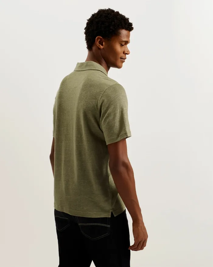 Men FLINPO 8211 Linen Revere Collar Polo Shirt Olive Ted Baker Tops Men FLINPO 8211 Linen Revere Collar Polo Shirt Olive Ted Baker Tops