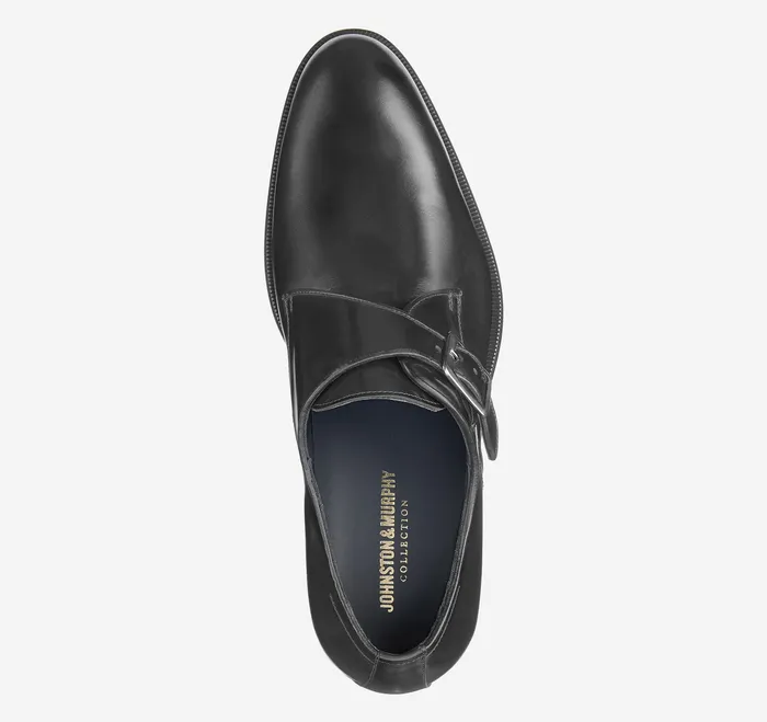 Men Flynch Monk Strap Black Italian Calfskin SlipOns and Loafers Johnston and Murphy