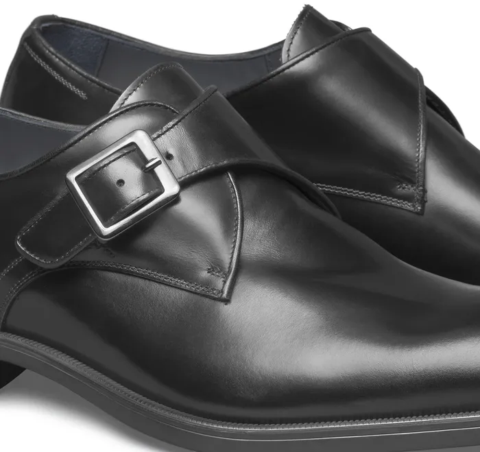 Men Flynch Monk Strap Black Italian Calfskin SlipOns and Loafers Johnston and Murphy