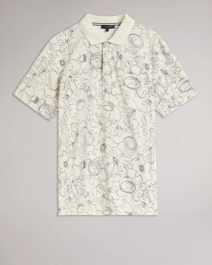 Men HOLLER 8211 Short Sleeve Regular Fit Printed Polo Shirt Natural Ted Baker Polo Shirts