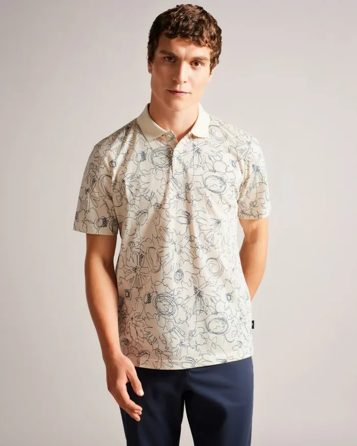 Men HOLLER 8211 Short Sleeve Regular Fit Printed Polo Shirt Natural Ted Baker Polo Shirts