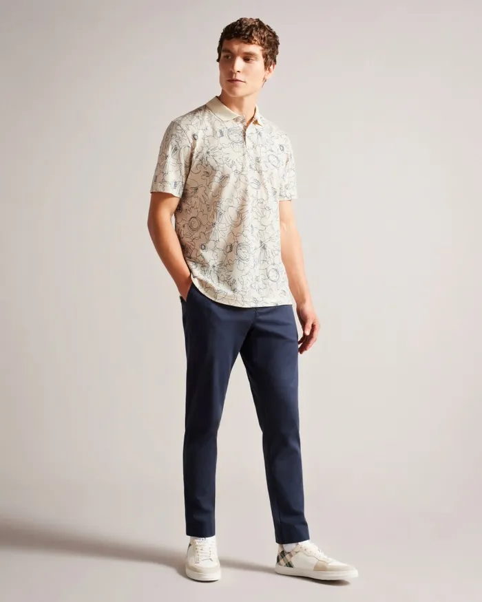 Men HOLLER 8211 Short Sleeve Regular Fit Printed Polo Shirt Natural Ted Baker Polo Shirts