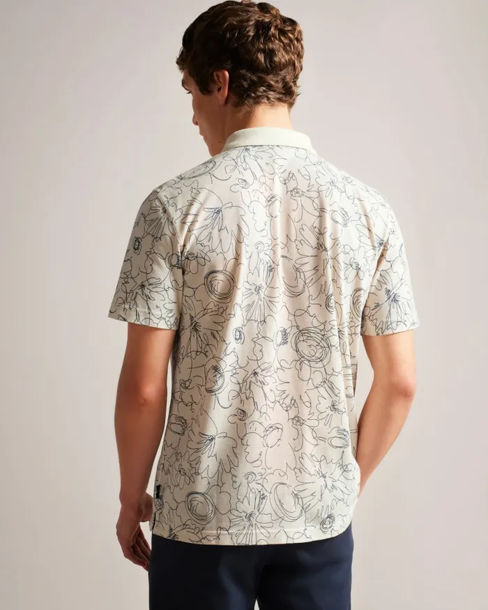 Men HOLLER 8211 Short Sleeve Regular Fit Printed Polo Shirt Natural Ted Baker Polo Shirts