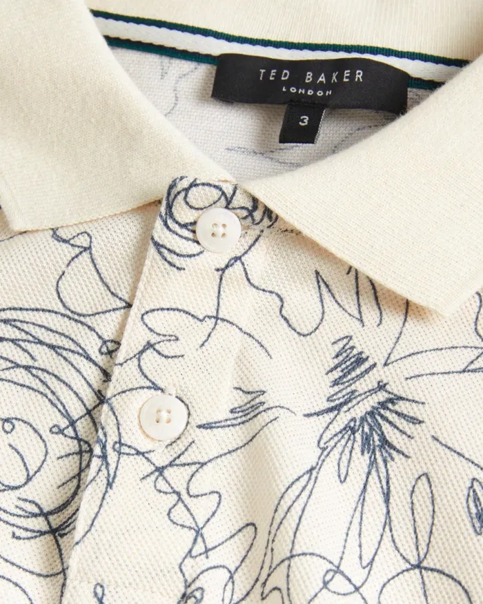 Men HOLLER 8211 Short Sleeve Regular Fit Printed Polo Shirt Natural Ted Baker Polo Shirts