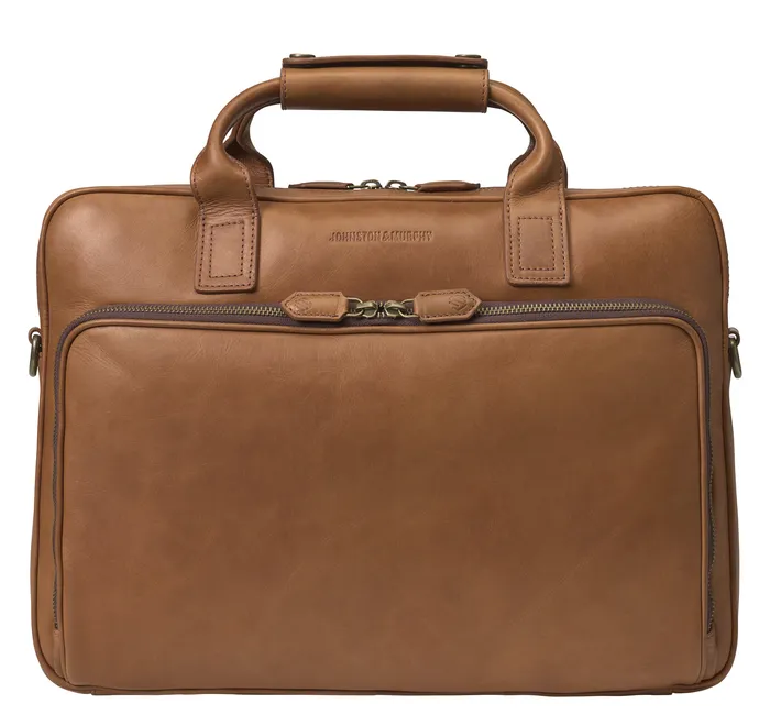 Men Johnston and Murphy Rhodes Briefcase Tan Full Grain Backpacks and Briefcases