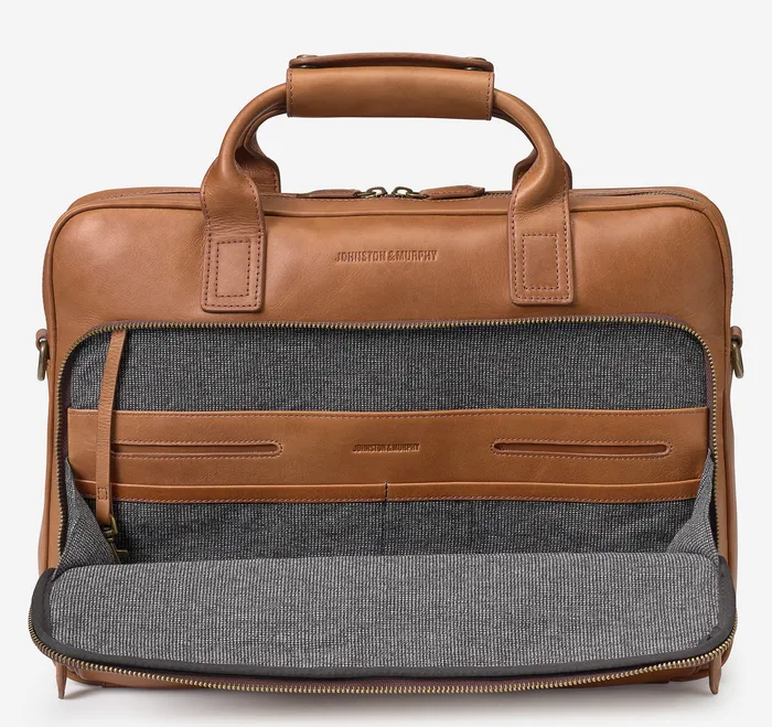 Men Johnston and Murphy Rhodes Briefcase Tan Full Grain Backpacks and Briefcases