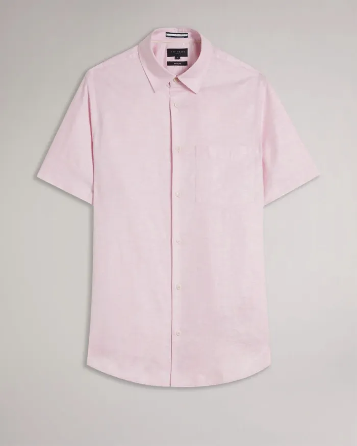 Men KINGFRD 8211 Short Sleeve Linen Shirt Medium Pink Ted Baker Shirts