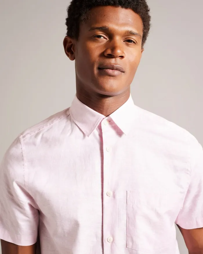 Men KINGFRD 8211 Short Sleeve Linen Shirt Medium Pink Ted Baker Shirts