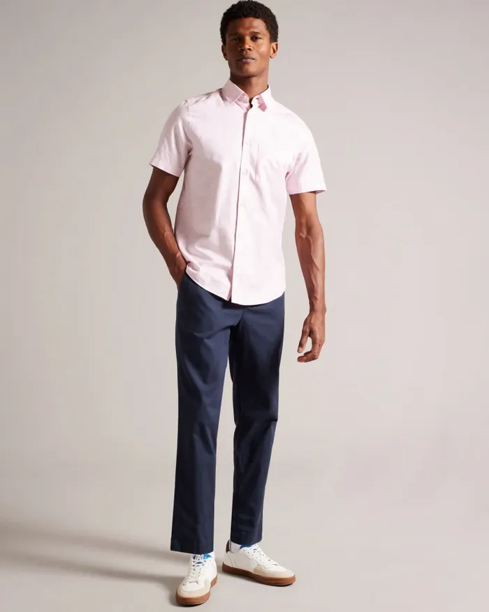 Men KINGFRD 8211 Short Sleeve Linen Shirt Medium Pink Ted Baker Shirts