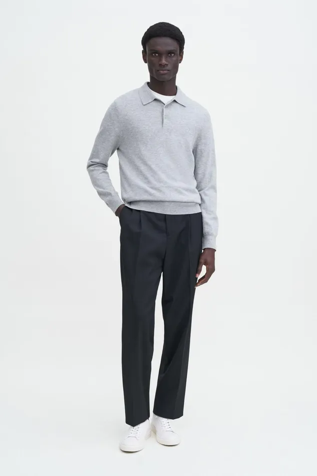 Men Knitted Polo Shirt Light Grey Melange Filippa K Knitwear