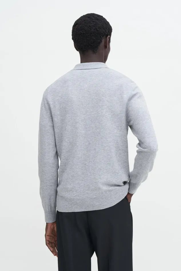 Men Knitted Polo Shirt Light Grey Melange Filippa K Knitwear