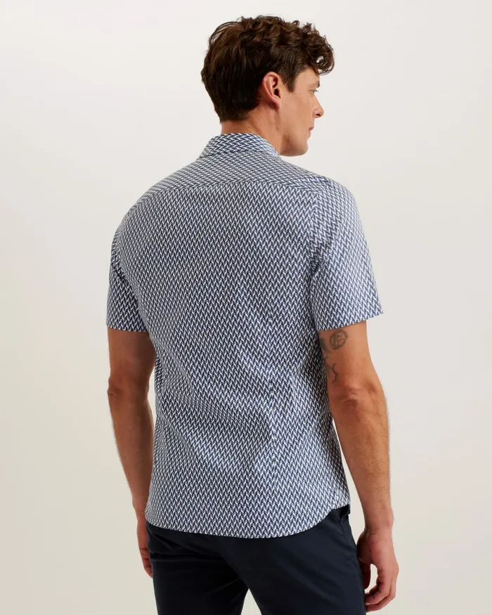 Men LACESHO 8211 Short Sleeve Geo Printed Shirt Navy Ted Baker Shirts Men LACESHO 8211 Short Sleeve Geo Printed Shirt Navy Ted Baker Shirts
