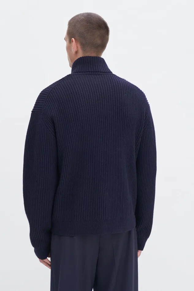 Men Lambswool Shawl Collar Sweater Navy Filippa K Knitwear