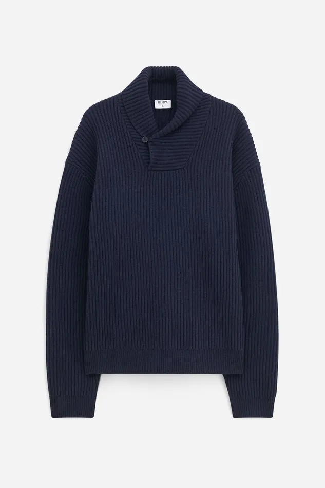 Men Lambswool Shawl Collar Sweater Navy Filippa K Knitwear