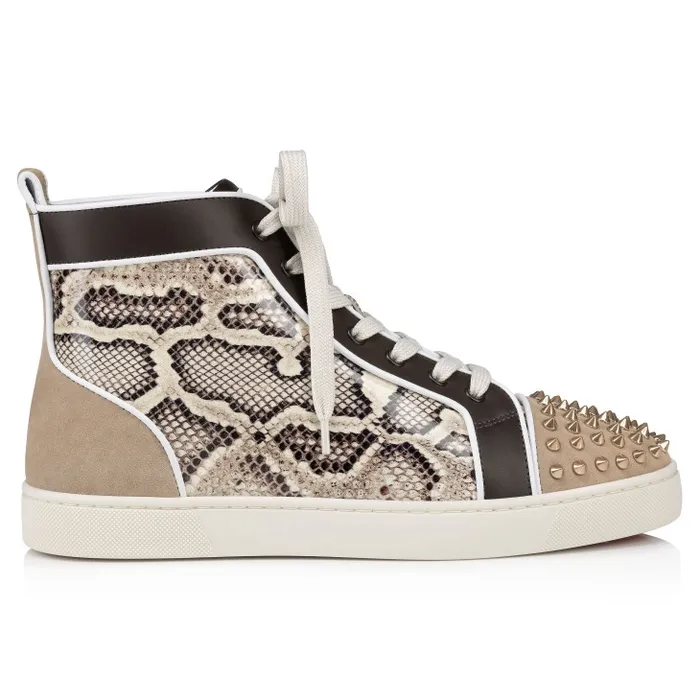 Men Lou Spikes Orlato Hightop Sneakers 8211 Veau Velours Patent Calf Leather Snake Printed And Spikes 8211 Saharienne Christian Louboutin Sneakers