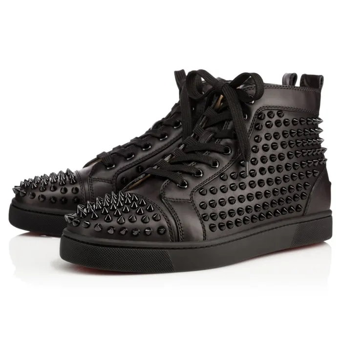 Men Louis Spikes Sneakers 8211 Calf Leather And Spikes 8211 Black Christian Louboutin Sneakers