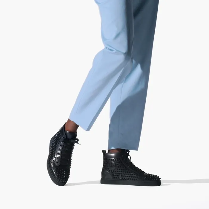 Men Louis Spikes Sneakers 8211 Calf Leather And Spikes 8211 Black Christian Louboutin Sneakers