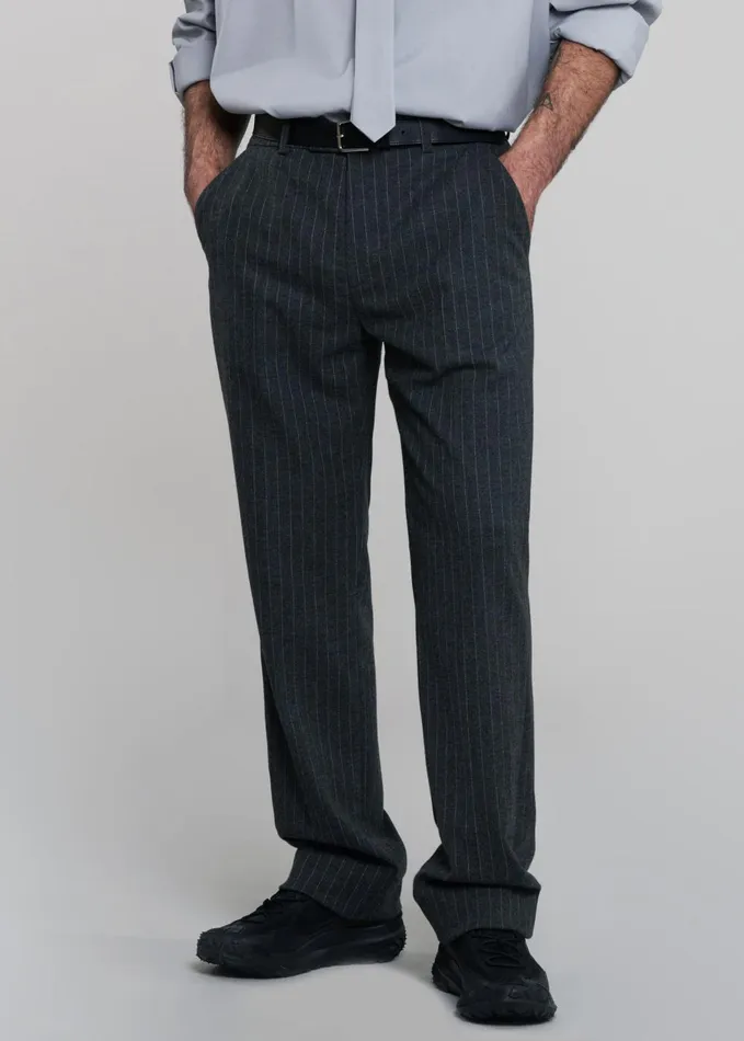 Men Mason Wool Trousers 8211 Dark GreyWhite Pinstripe The Frankie Shop Bottoms