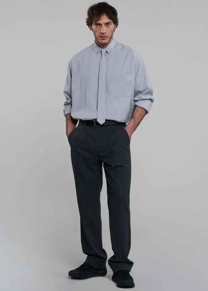 Men Mason Wool Trousers 8211 Dark GreyWhite Pinstripe The Frankie Shop Bottoms